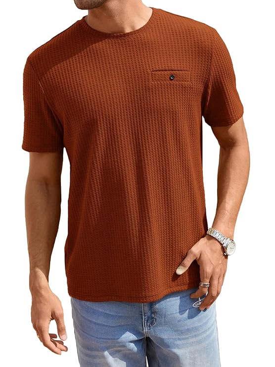 TAGDO Men''s Waffle Knitted Crew 